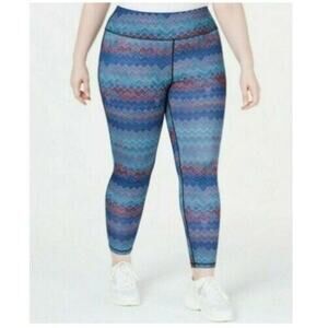 Ideology Women Multi Chevron Leggings Plus Fitness Yoga Running Athletic Navy 2X
